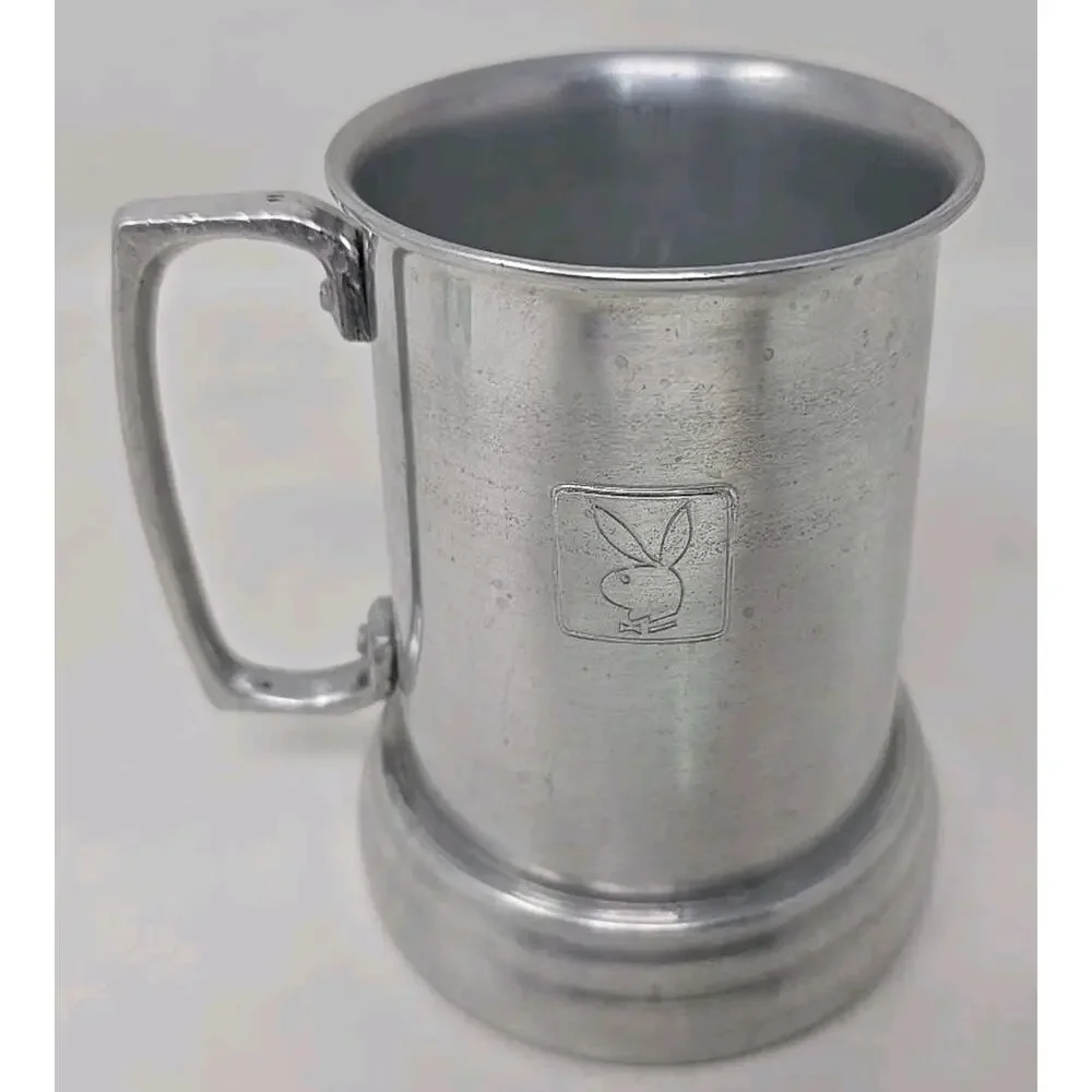 Vintage Playboy Bunny Aluminum Metal Clear‎ Bottom Beer Stein Mug U272
